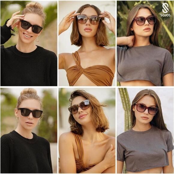Cat Eye Polarized Sunglasses for Women Retro Trendy Bold Rectangular Sunnies main image 3